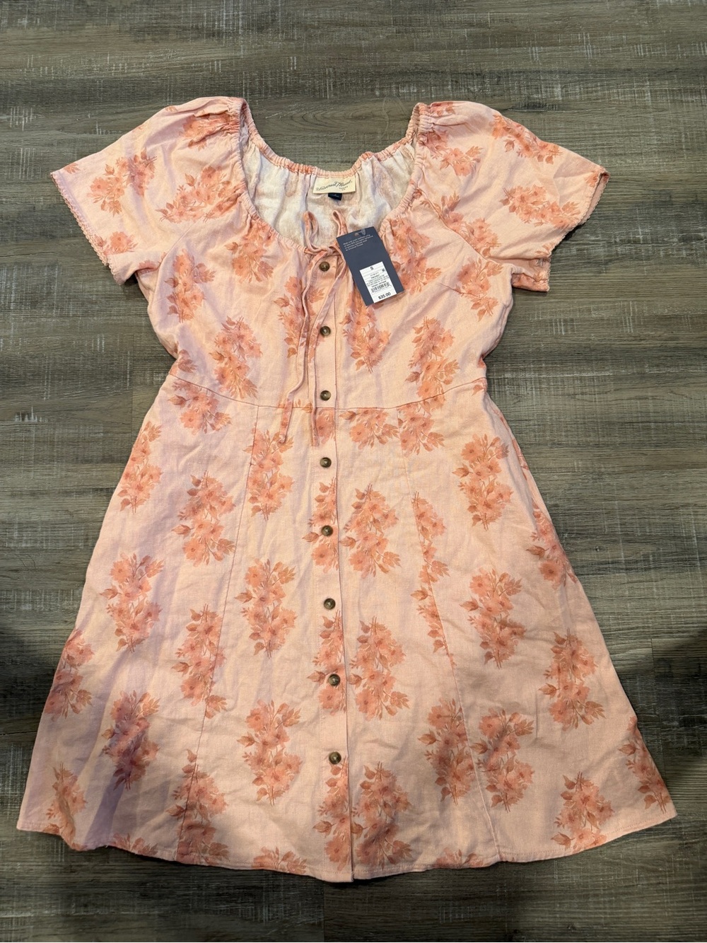 Universal Thread Peach Floral Button-Front Sundress with Puff Sleeves